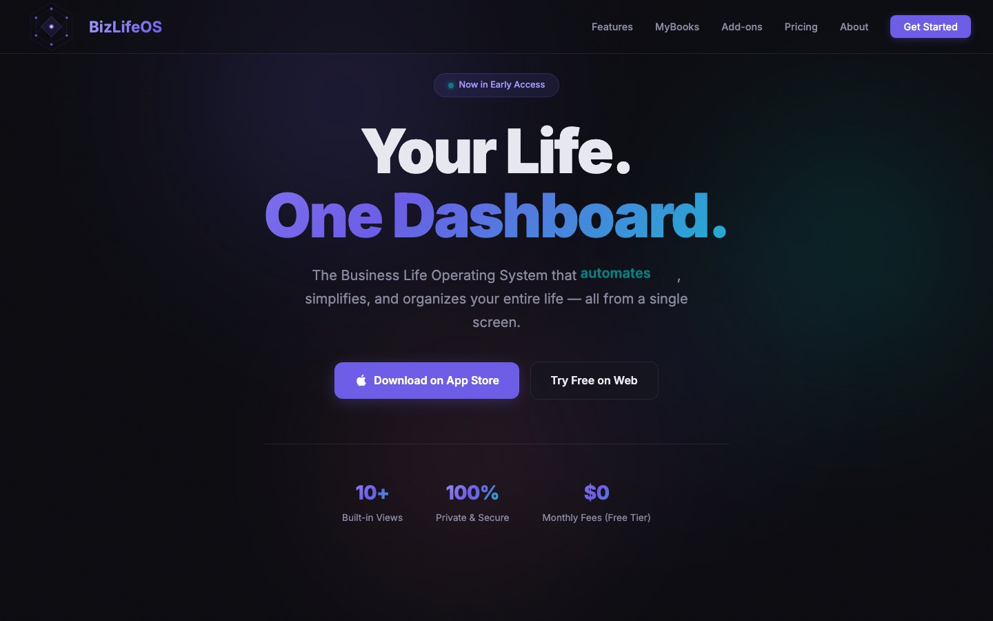 BizLifeOS website homepage