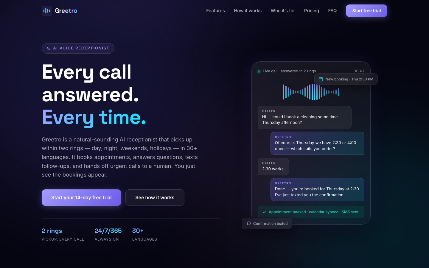 Greetro website homepage