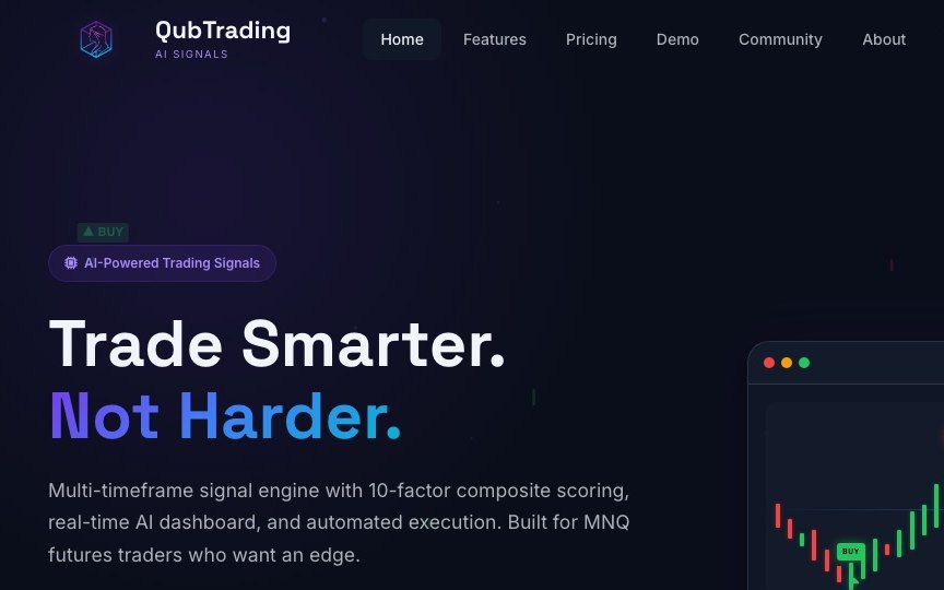 QubTrading website homepage
