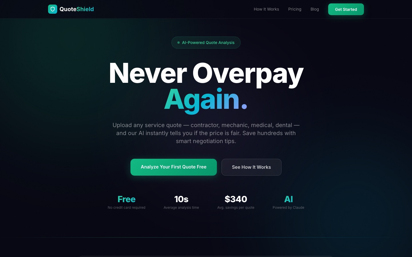 QuoteShield AI website homepage