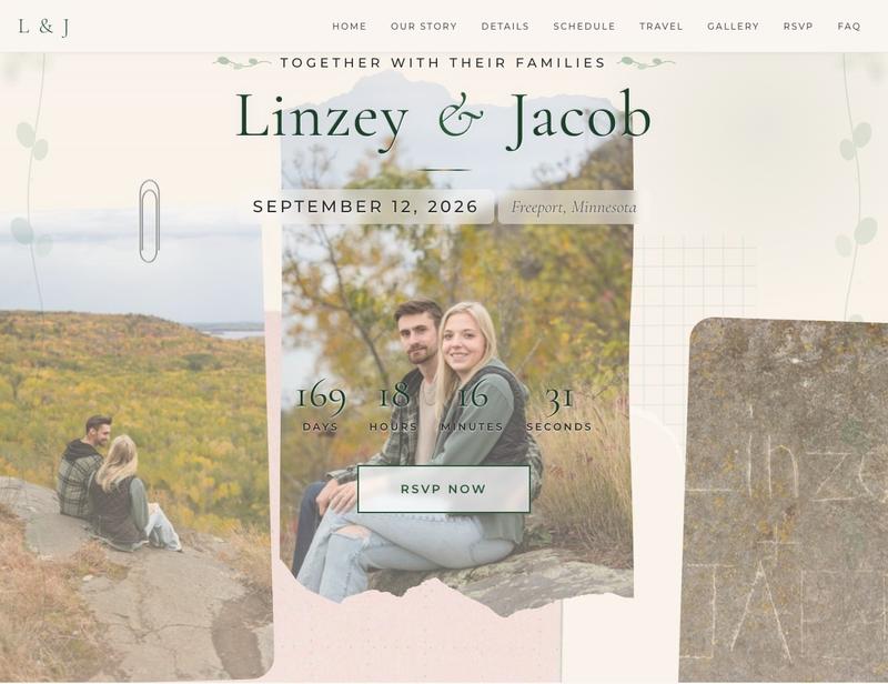 Linzey & Jacob wedding website homepage