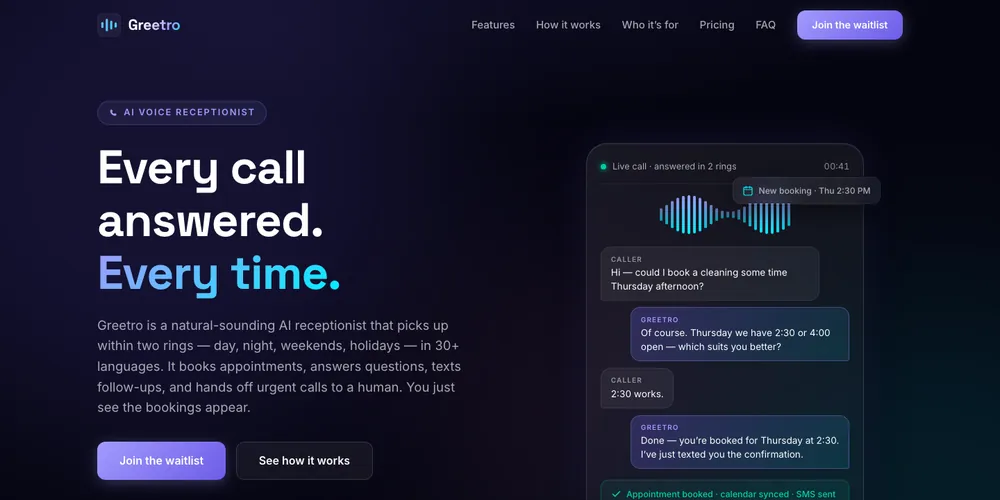 Greetro website, home page