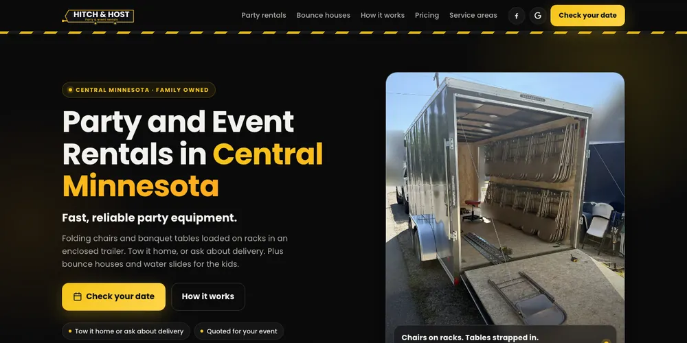 Hitch & Host website, home page