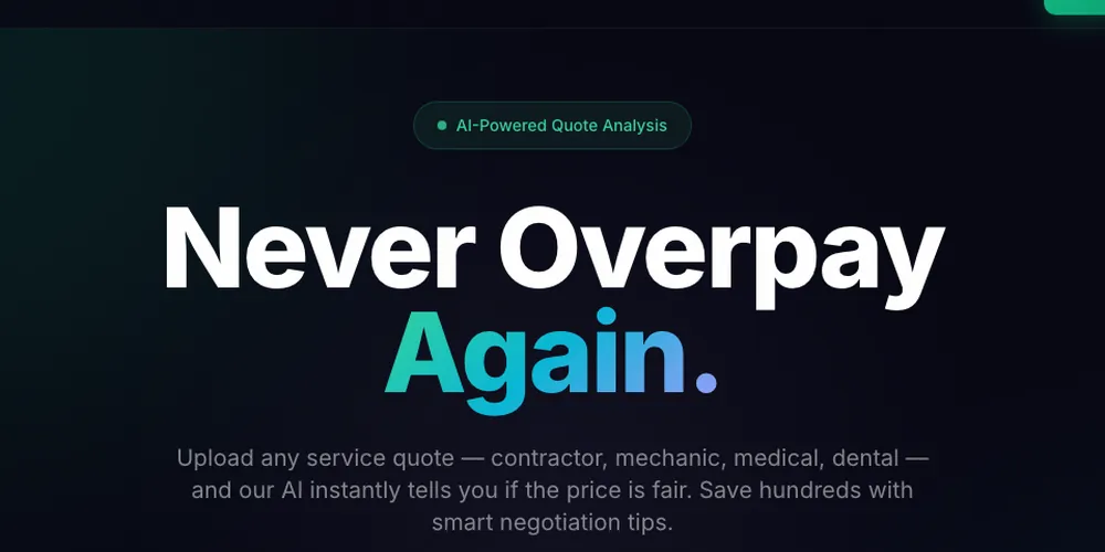 QuoteShield AI website, home page